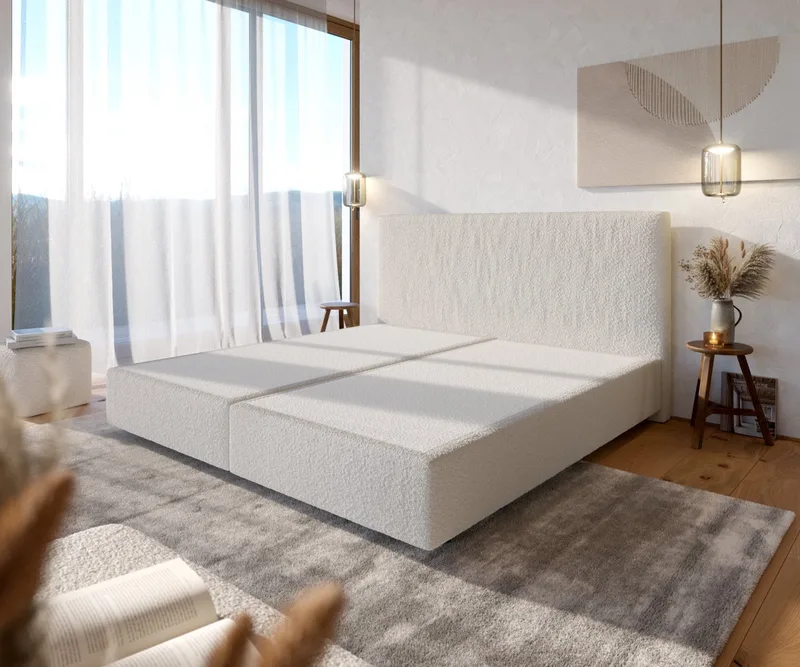 Boxspringframe Dream-Well Bouclé Crème-Wit 200x200 cm von DELIFE in Creme-Weiß – Produktfoto