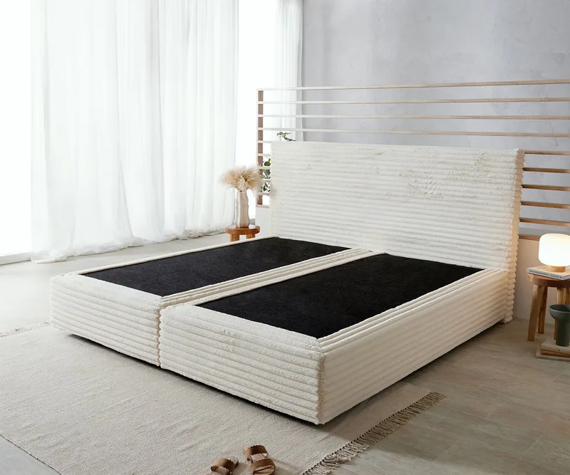 Boxspringframe Dream-Well Plush-Cord 200x200 cm från DELIFE i Beige – produktbild