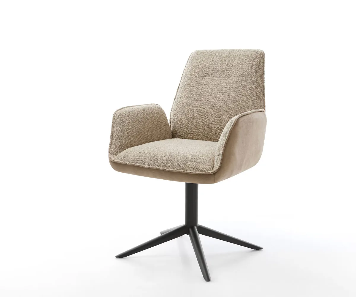 Draaistoel met armleuningen in zwart en beige materiaalmix van microfibre en boucle van DELIFE – productfoto