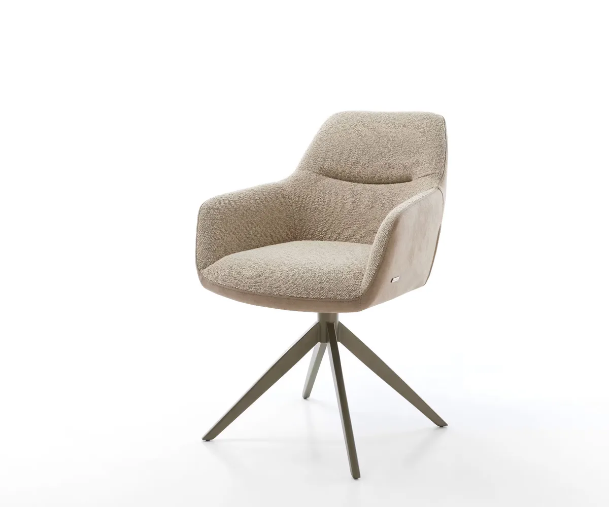 Draaistoel Pejo-Flex in beige en bruin met microfibre en boucle bekleding en 360 graden draaibaar onderstel van DELIFE – productfoto