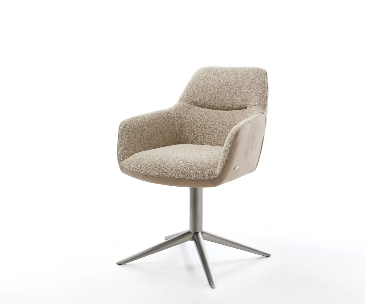 Draaistoel Pejo-Flex in beige en bruin met microfibre en boucle bekleding en roestvrij stalen kruispoot van DELIFE – productfoto
