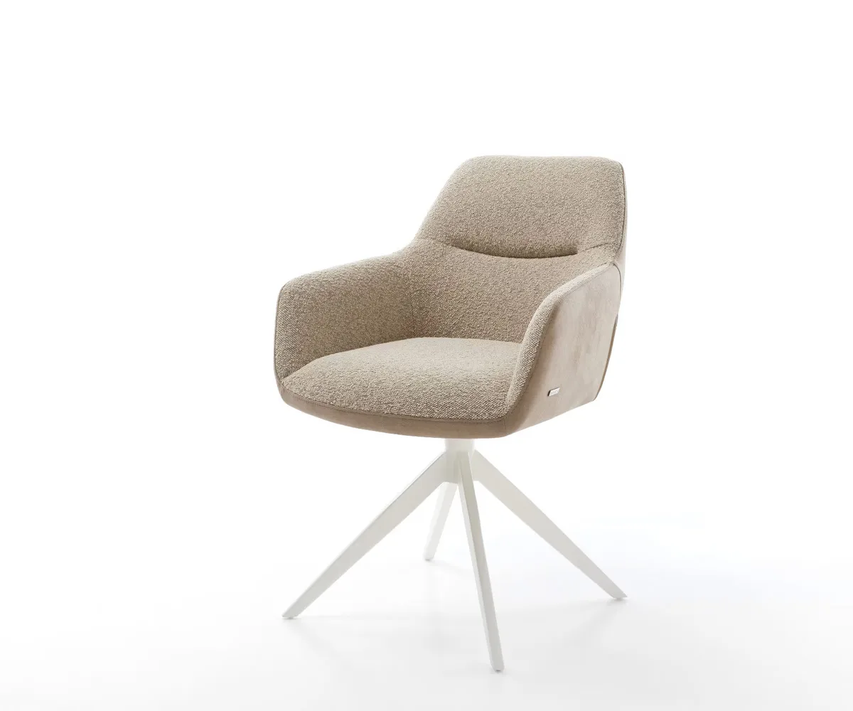 Draaistoel Pejo-Flex in wit en beige met microfibre en boucle bekleding en 360 graden draaibaar onderstel by DELIFE – product photo