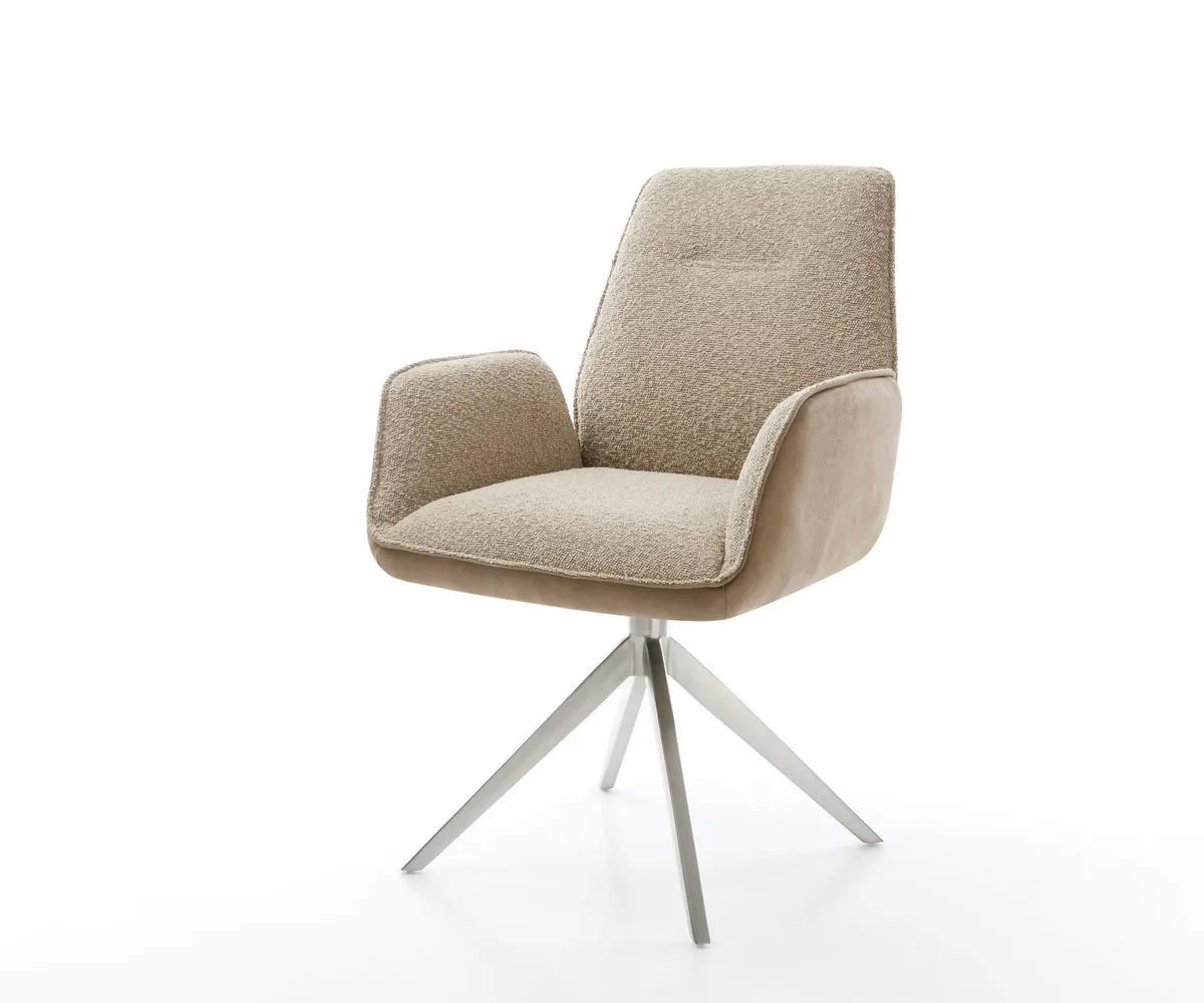 Draaistoel Zoa-Flex in beige met zilverkleurig roestvrij staal, 360 graden draaibaar met rocker-functie en microfibre/boucle bekleding by DELIFE – product photo