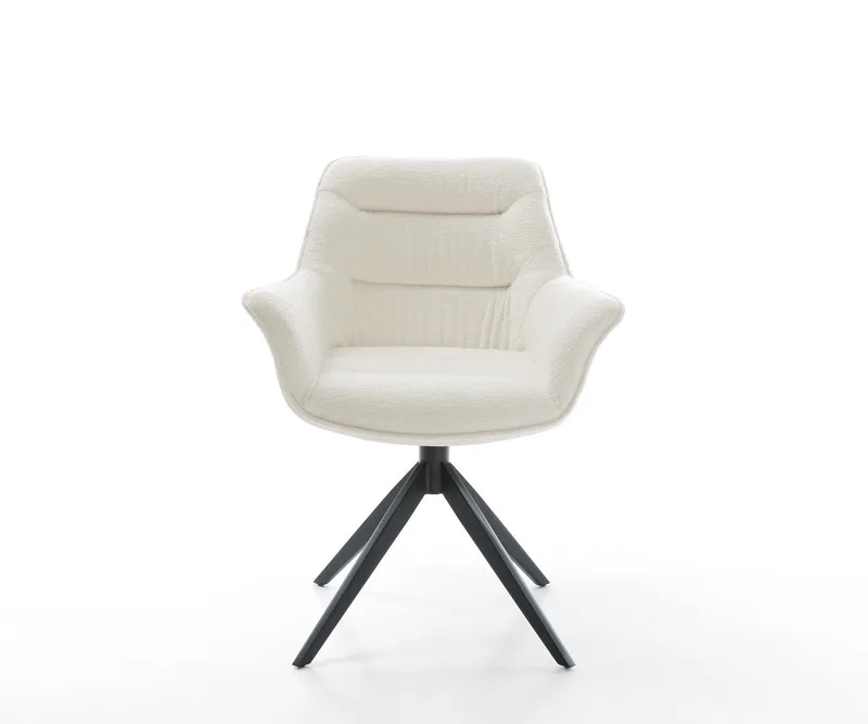 Drehstuhl Kaira-Flex Bouclé Soft Beige Kreuzgestell breit Schwarz 360° drehbar Wippfunktion från DELIFE – produktbild 2 av 3