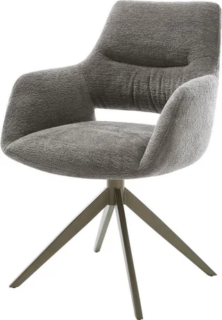 Drehstuhl Yago-Flex mit Armlehnen Bouclé Soft Schlamm Kreuzgestell breit Effektfinish Titan 360° drehbar Wippfunktion Taschenfederkern by DELIFE – product photo 1 of 3