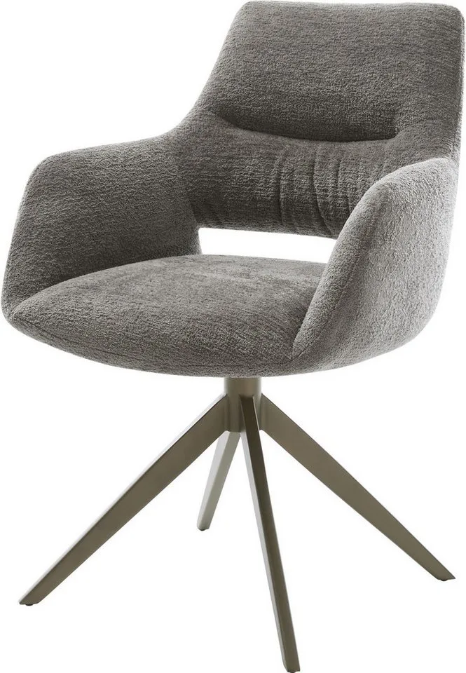 Drehstuhl Yago-Flex mit Armlehnen Bouclé Soft Schlamm Kreuzgestell breit Effektfinish Titan 360° drehbar Wippfunktion Taschenfederkern by DELIFE – product photo 1 of 3