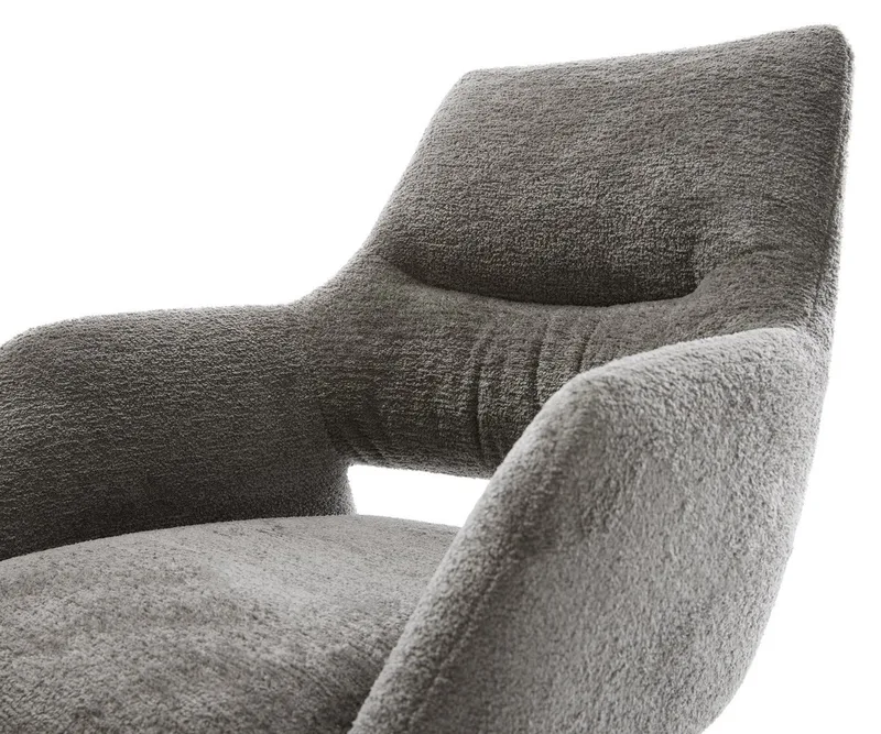 Drehstuhl Yago-Flex mit Armlehnen Bouclé Soft Schlamm Kreuzgestell breit Effektfinish Titan 360° drehbar Wippfunktion Taschenfederkern by DELIFE – product photo 3 of 3