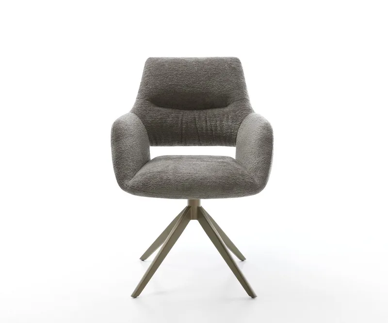 Drehstuhl Yago-Flex mit Armlehnen Bouclé Soft Schlamm Kreuzgestell breit Effektfinish Titan 360° drehbar Wippfunktion Taschenfederkern by DELIFE – product photo 2 of 3