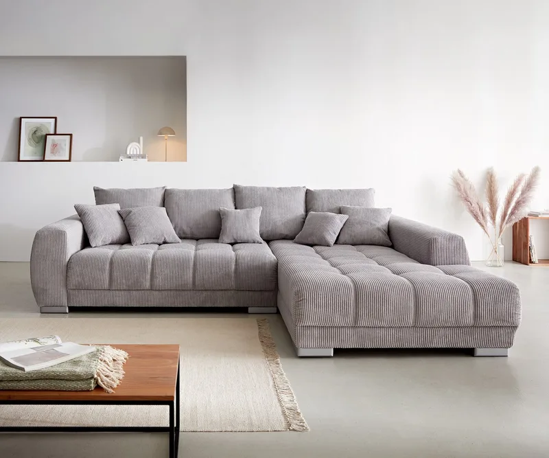 Ecksofa Josea 300x220 cm Cord Silbergrau Ottomane rechts de DELIFE – photo du produit 1 sur 4