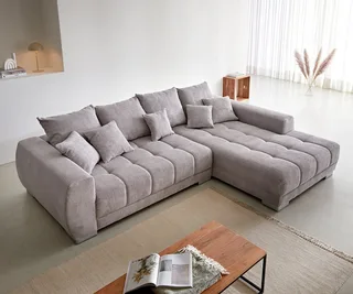 Ecksofa Josea 300x220 cm Cord Silbergrau Ottomane rechts de DELIFE – photo du produit 3 sur 4