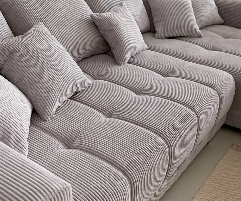 Ecksofa Josea 300x220 cm Cord Silbergrau Ottomane rechts de DELIFE – photo du produit 4 sur 4
