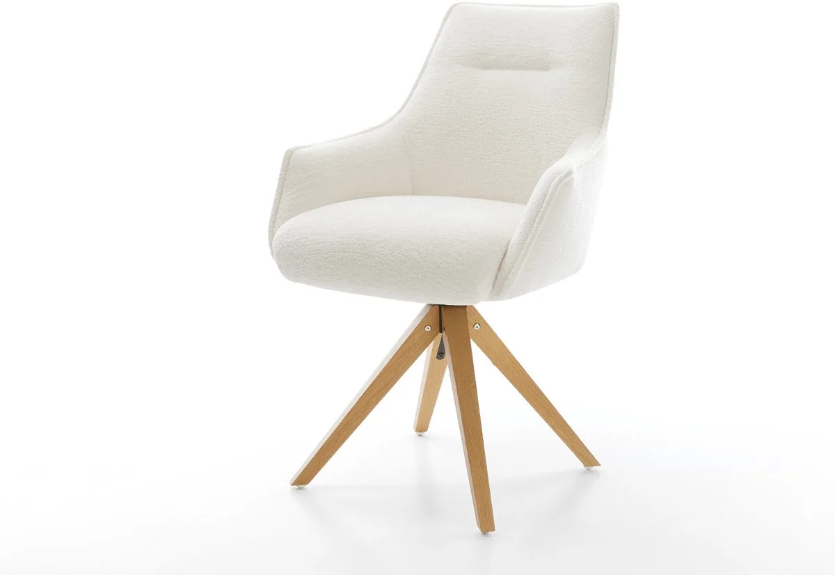 Eetkamerstoel Alja-Flex met armleuning houten frame hoekig natuur bouclé zacht 360° draaibaar pocketveer kern van DELIFE in Beige – productfoto