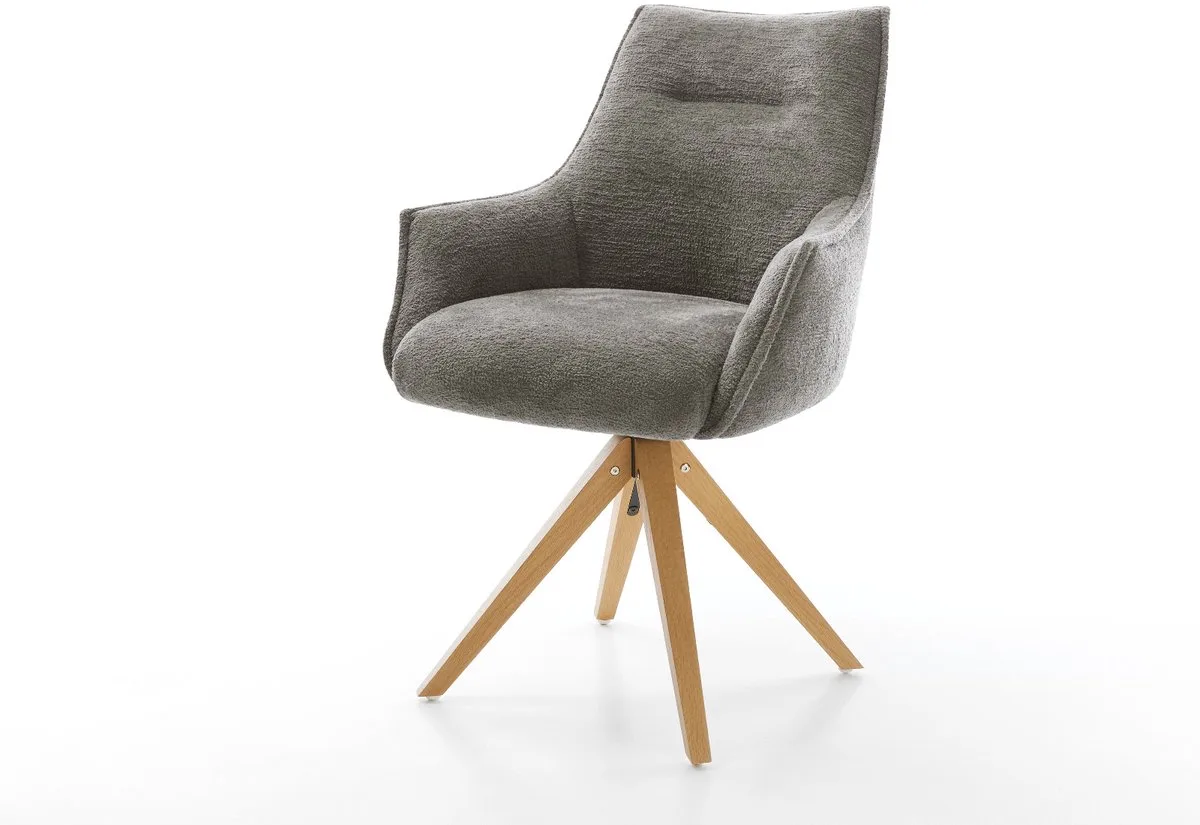 Eetkamerstoel Alja-Flex met armleuning houten frame hoekig natuur bouclé zacht mud 360° draaibaar pocketveer kern van DELIFE in Bruin – productfoto
