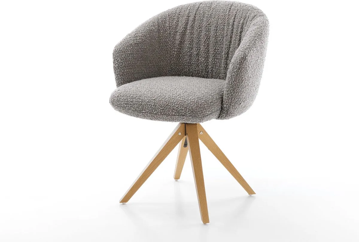 Eetkamerstoel Caja-Flex met armleuning houten frame hoekig natuur bouclé grijs 360° draaibaar pocketveer kern van DELIFE in Zilver – productfoto
