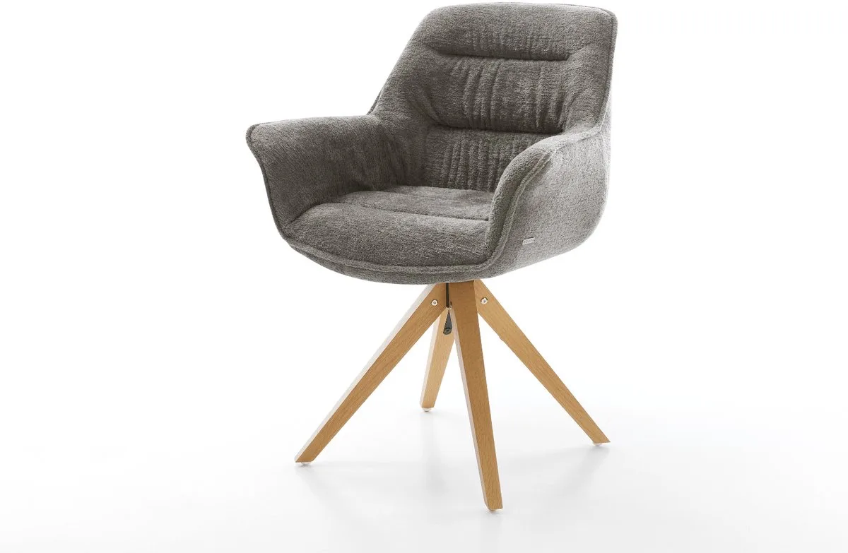 Chaise pivotante Kaira Flex bouclé doux couleur boue pied en bois angulaire naturel pivotement sur 180° de DELIFE en Marron – photo du produit