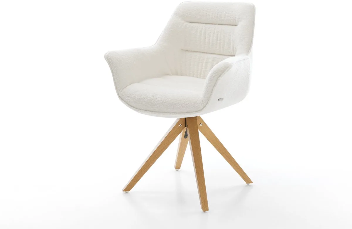 Eetkamerstoel Kaira-Flex houten frame hoekig natuur bouclé zacht 360° draaibaar de DELIFE en Beige – photo du produit
