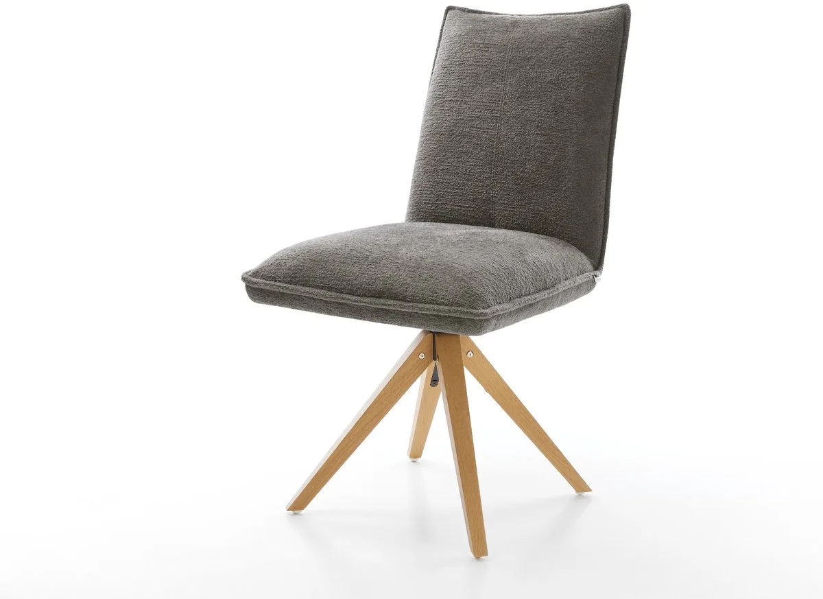 Eetkamerstoel Lelio-Flex houten frame hoekig natuur bouclé zacht mud 360° draaibaar pocketveer kern van DELIFE in Bruin – productfoto