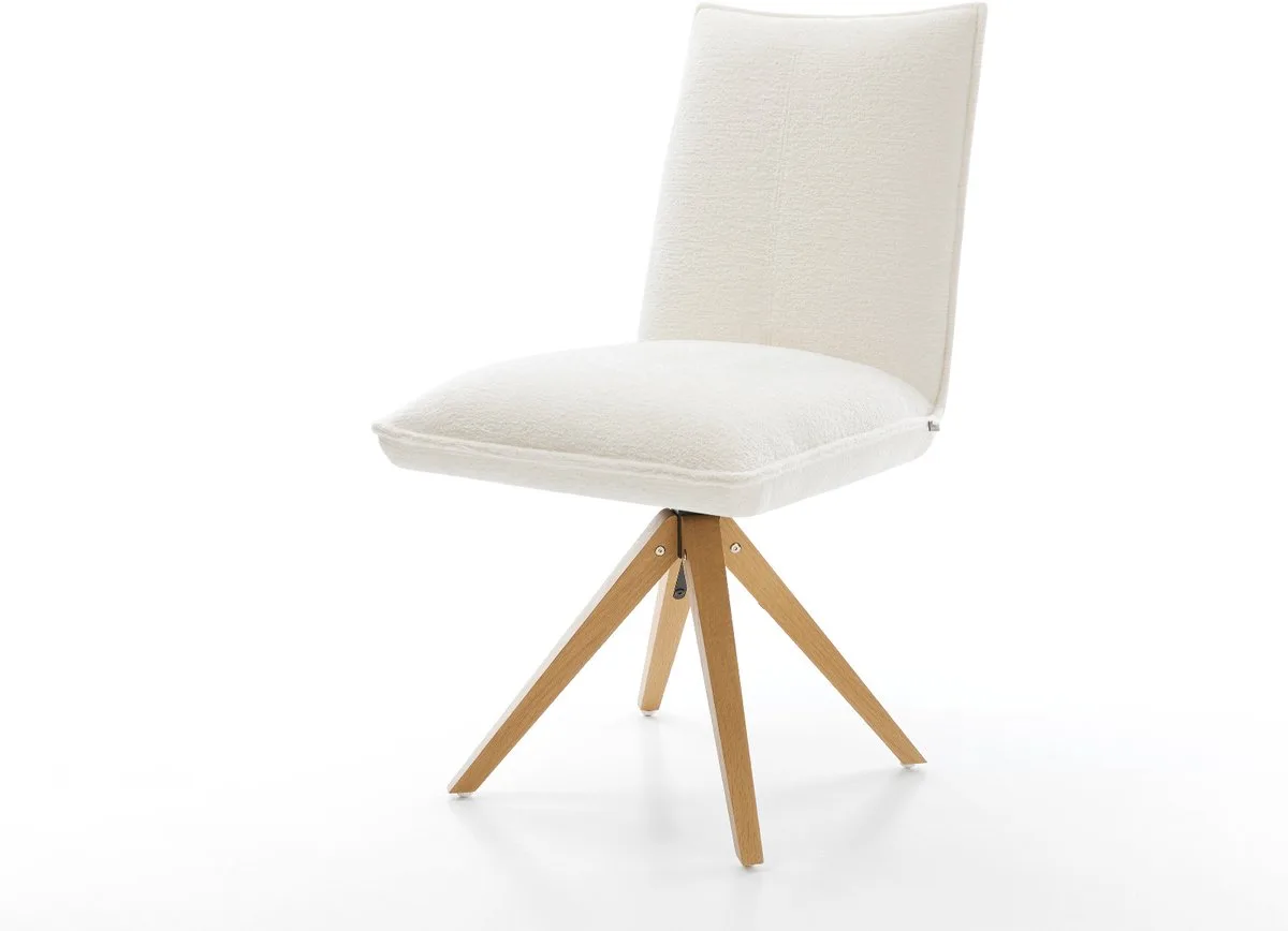 Eetkamerstoel Lelio-Flex houten frame hoekig natuur bouclé zacht 360° draaibaar pocketveer kern de DELIFE en Beige – photo du produit