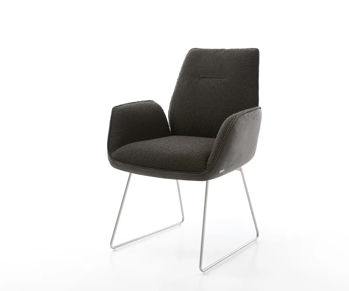 Eetkamerstoel Zoa-Flex zwart met zilverkleurig roestvrij staal en boucle of microfibre bekleding de DELIFE – photo du produit
