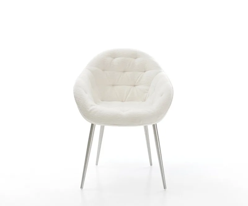 Esszimmerstuhl Gaio-Flex Bouclé Soft Beige 4-Fuß konisch Edelstahl van DELIFE – productfoto 2 van 3