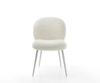 Esszimmerstuhl Nube-Flex Bouclé Weiß 4-Fuß konisch Edelstahl Taschenfederkern de DELIFE – photo du produit 2 sur 4