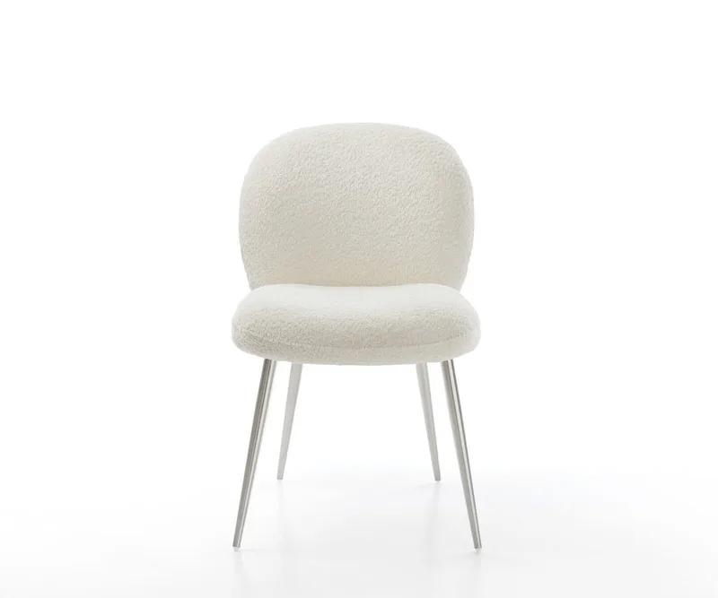 Esszimmerstuhl Nube-Flex Bouclé Weiß 4-Fuß konisch Edelstahl Taschenfederkern de DELIFE – photo du produit 2 sur 4