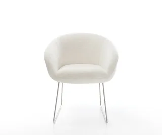 Esszimmerstuhl Vinka-Flex mit Armlehnen Bouclé Soft Beige Kufengestell Edelstahl Taschenfederkern van DELIFE – productfoto 2 van 3