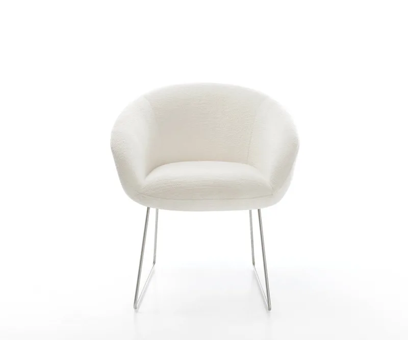 Esszimmerstuhl Vinka-Flex mit Armlehnen Bouclé Soft Beige Kufengestell Edelstahl Taschenfederkern van DELIFE – productfoto 2 van 3