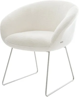 Esszimmerstuhl Vinka-Flex mit Armlehnen Bouclé Soft Beige Kufengestell Edelstahl Taschenfederkern van DELIFE – productfoto 1 van 3