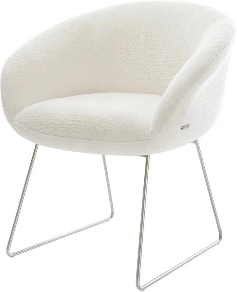 Esszimmerstuhl Vinka-Flex mit Armlehnen Bouclé Soft Beige Kufengestell Edelstahl Taschenfederkern van DELIFE – productfoto 1 van 3
