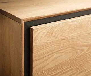 Sideboard Stonegrace 200 cm Eiche Natur 4 Türen Steinfurnier V-Fuß Metall Schwarz de DELIFE – photo du produit 3 sur 3