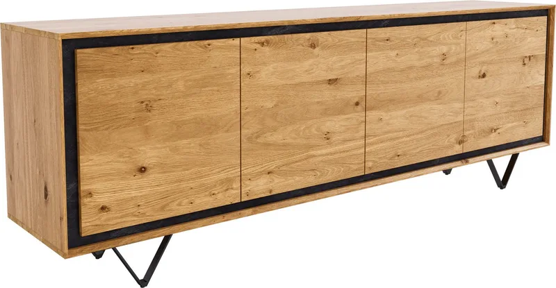 Sideboard Stonegrace 200 cm Eiche Natur 4 Türen Steinfurnier V-Fuß Metall Schwarz de DELIFE – photo du produit 1 sur 3