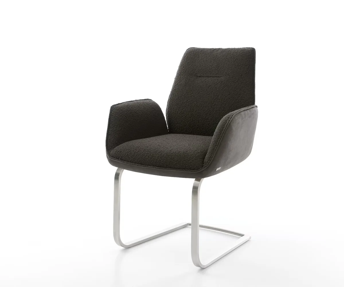 Sledemodel Zoa-Flex Stoel in Zwart met Zilveren Details en Microfibre Boucle Bekleding de DELIFE – photo du produit