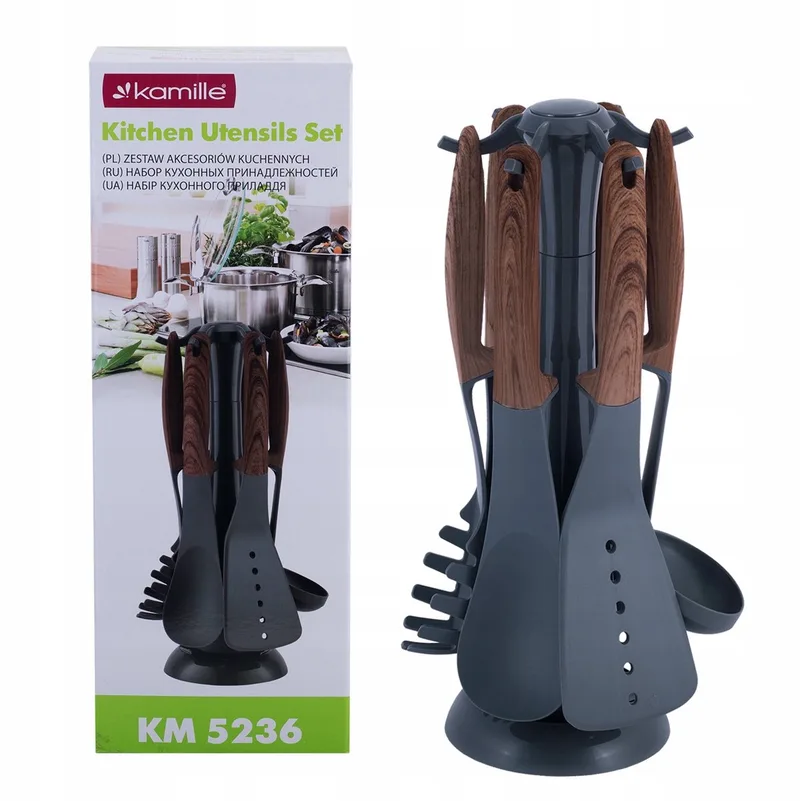 Camomile Keukengerei Set met Draaibare Houder - 7 Delig by Dille & Kamille in Brown – product photo