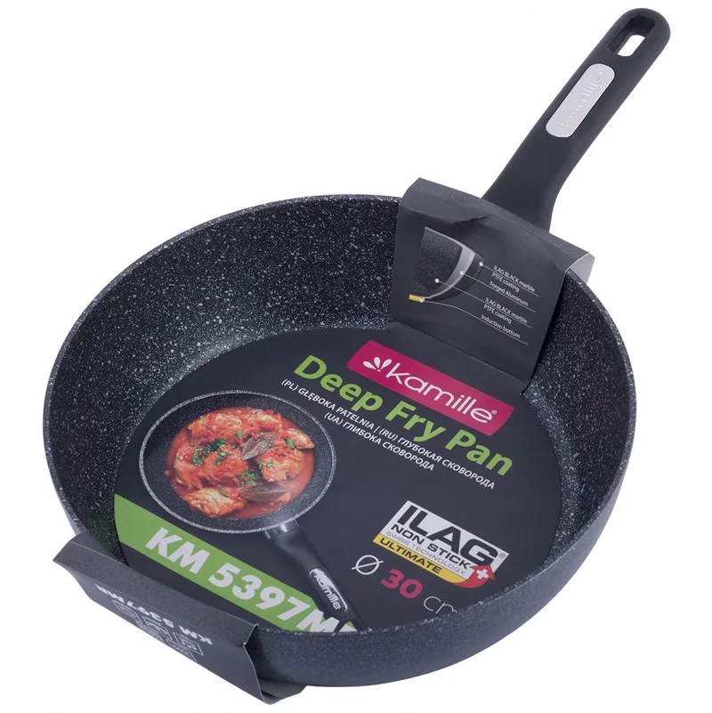 Diepe Aluminium Pan met Marmercoating 30cm - Geschikt voor Inductie by Dille & Kamille in Black – product photo