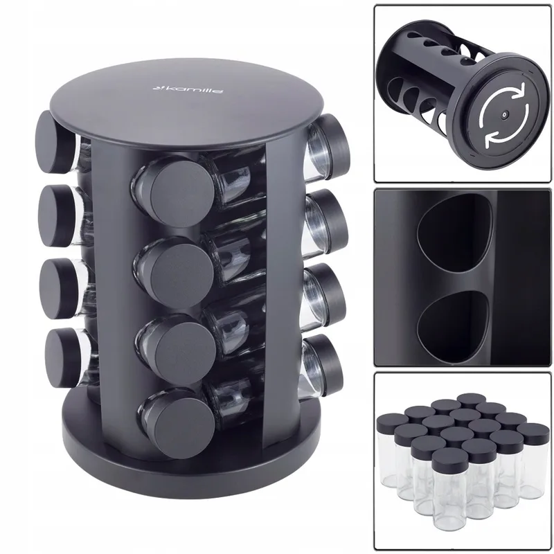 Draaibare Kruidenrek met 16 Glazen Potjes - Kamille by Dille & Kamille in Black – product photo