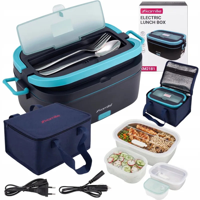 Elektrische Lunchbox 1.5L met Thermos & Bestek - Warm Eten Onderweg by Dille & Kamille in Blue – product photo
