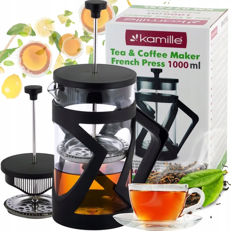 Glazen Koffiezetapparaat & Theepot met Filter 1L van Dille & Kamille in Zwart – productfoto