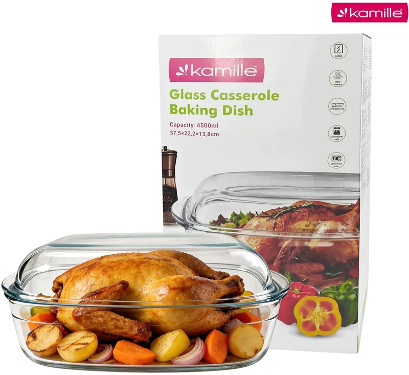 Glazen Ovenschaal 4.5L met Deksel - Rechthoekig Bakken & Serveren van Dille & Kamille in Transparant – productfoto