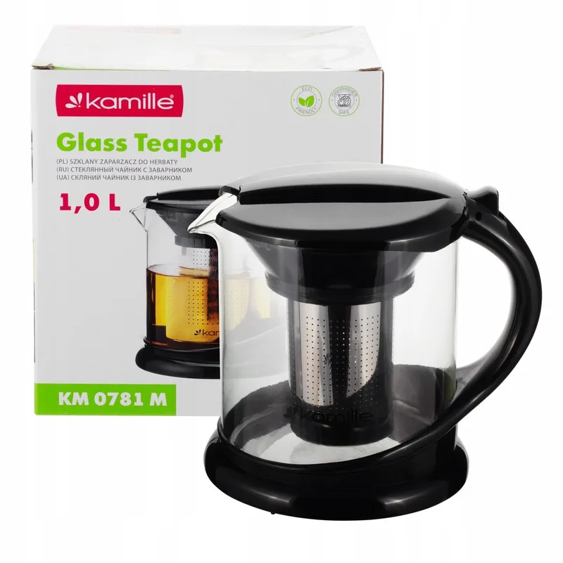 Glazen Theepot met Infuser 1000ml - Kamille Kruidenthee Maker by Dille & Kamille in Transparent – product photo
