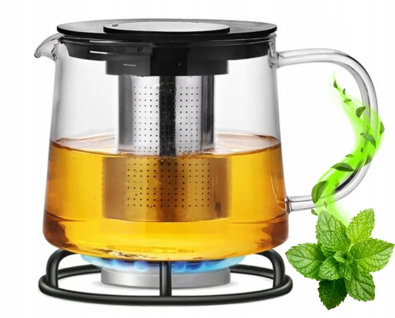 Glazen Theepot met Infuser 2L - Kamille - Hittebestendig Glas & RVS by Dille & Kamille in Transparent, Black – product photo