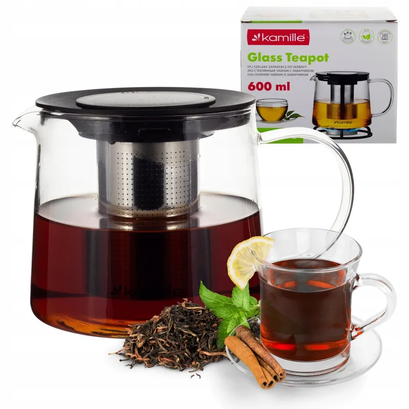 Glazen Theepot met Zeef - 600ml - Kamille by Dille & Kamille in Transparent – product photo