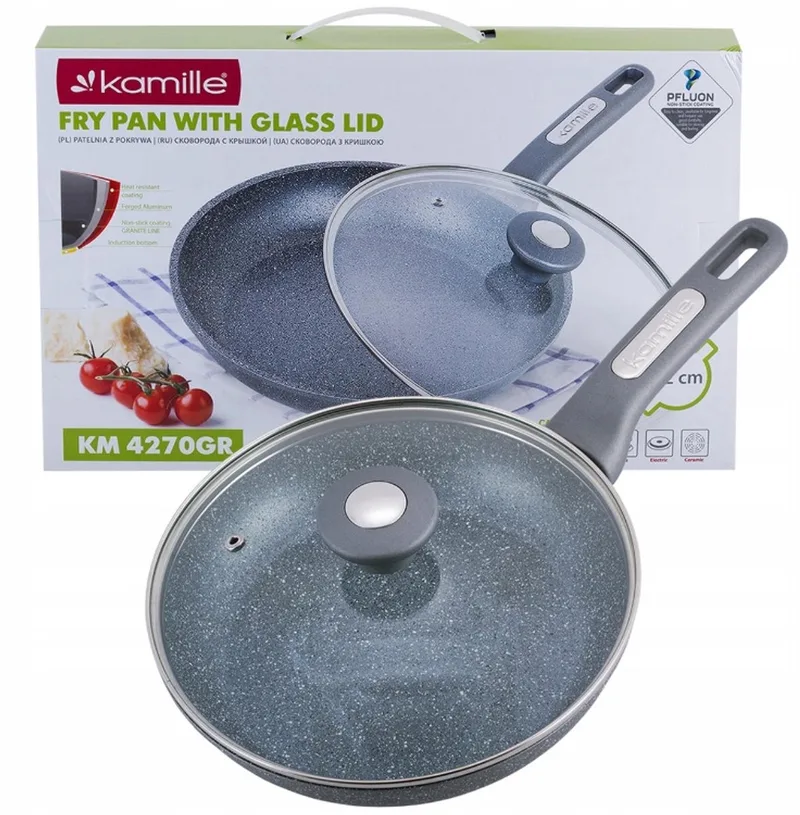 Granieten Koekenpan 26cm met Deksel - Geschikt voor Inductie by Dille & Kamille in Grey – product photo
