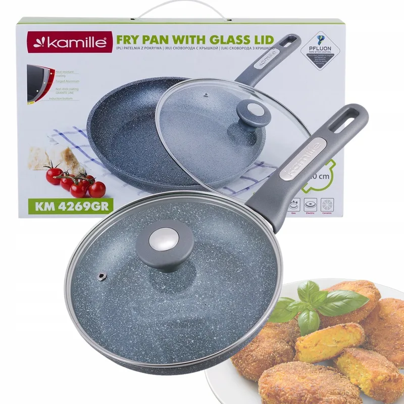 Granitine Koekenpan 20cm met Deksel - Geschikt voor Inductie by Dille & Kamille in Grey – product photo