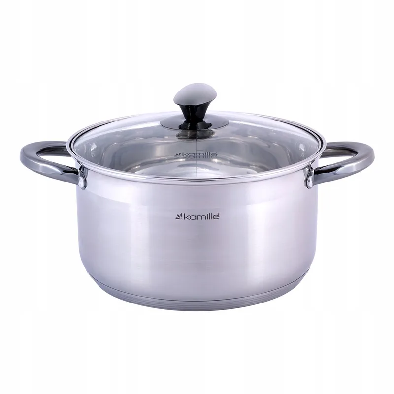 Kamille 5L RVS Pan met Glazen Deksel - Geschikt voor Inductie by Dille & Kamille in Silver – product photo