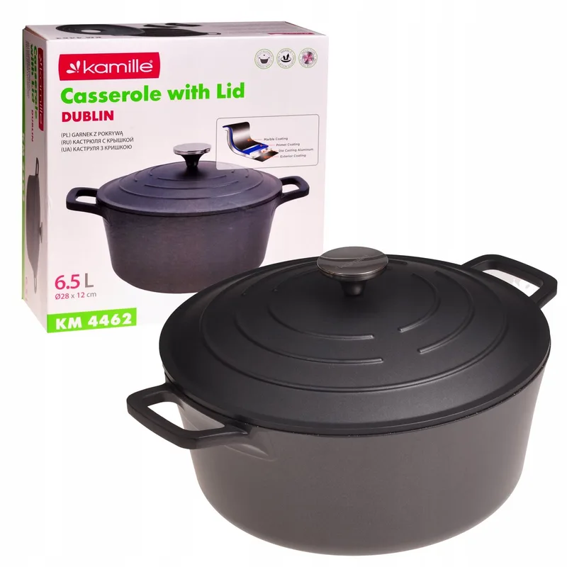 Kamille Aluminium Braadpan met Deksel 6.5L - Geschikt voor Inductie van Dille & Kamille in Zwart – productfoto