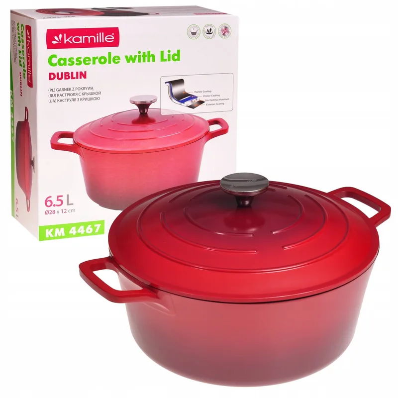 Kamille Aluminium Braadpan met Marmere Coating - 6.5L - Inductie van Dille & Kamille in Rood – productfoto
