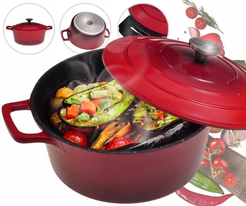 Kamille Aluminium Braadpan met Marmscoating - 4L - Geschikt voor Inductie van Dille & Kamille in Rood – productfoto