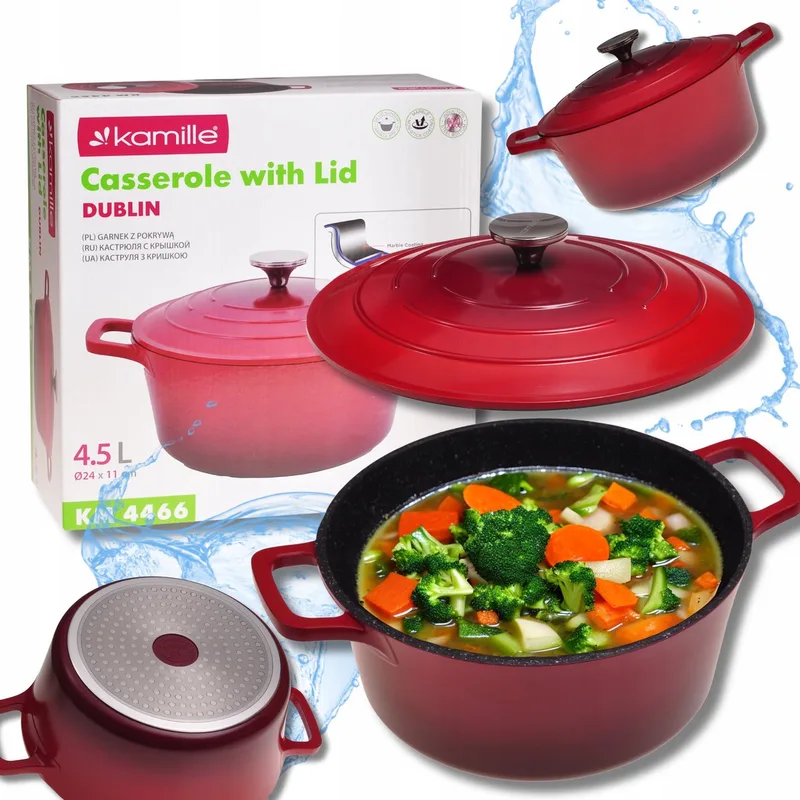 Kamille Aluminium Braadpan met Marmscoating & Deksel - 4.5L - Inductie by Dille & Kamille in Red – product photo