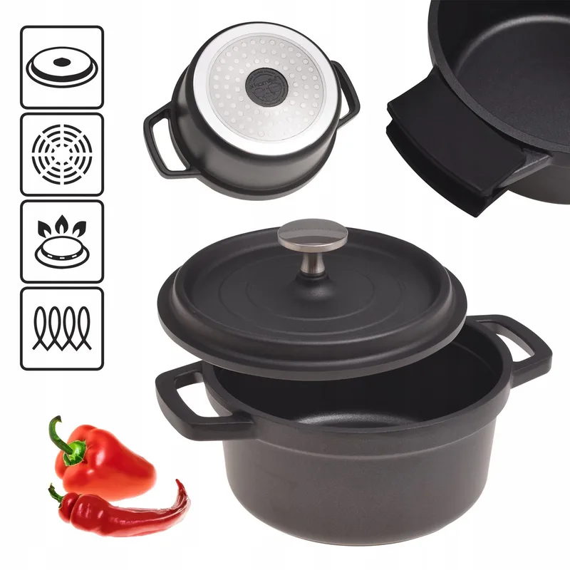 Kamille Aluminium Pan met Deksel - 1.5L - Geschikt voor Inductie by Dille & Kamille in Black – product photo